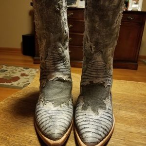 Dan post tan and denim distressed western boots si